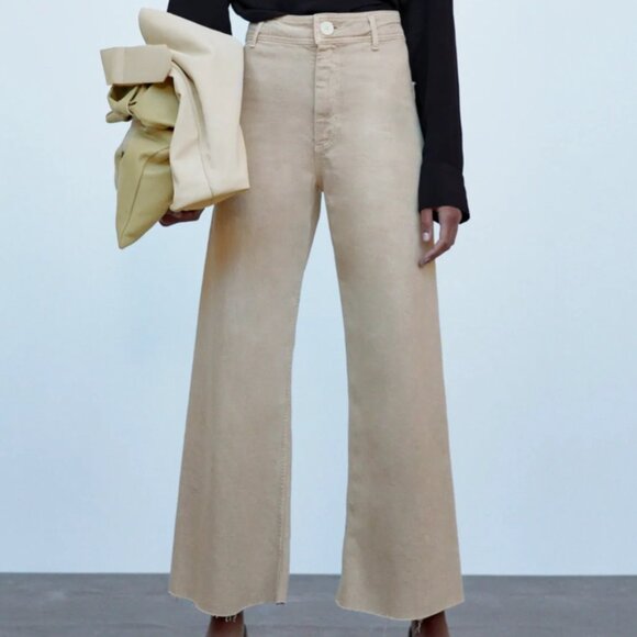 ZARA ZW Collection High Waist Marine Straight Jeans with Pockets – Beige – Size - Picture 4 of 16